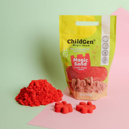 ChildGen Magic Sand, 2lbs Natural Sea Sand in Resealable Bag, Non-Toxic Play Sand for Kids, Soft, Moldable, Mess-Free Sensory Play (Green)