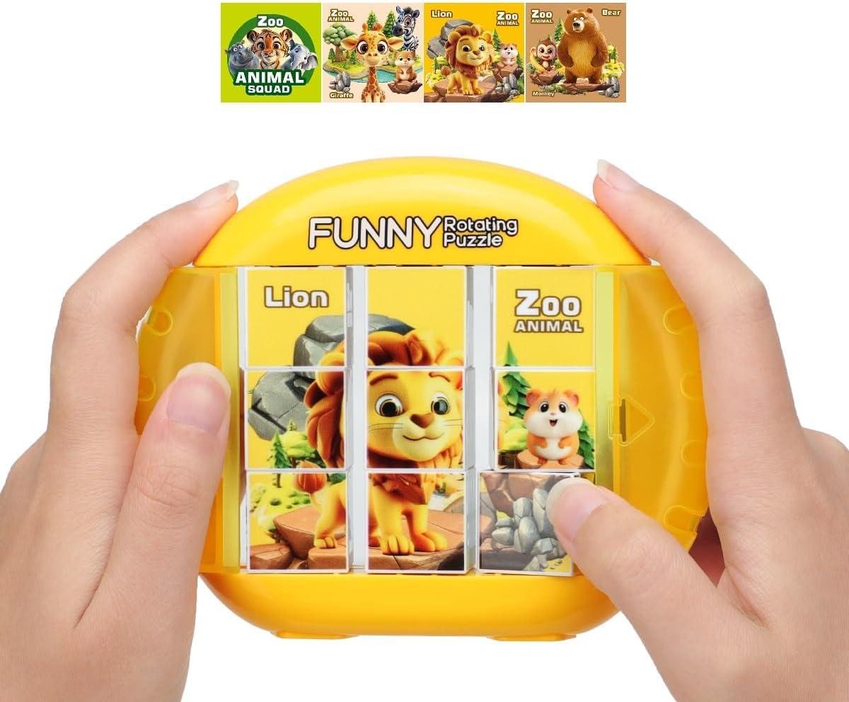 Rotating Puzzle for Kids 3 4 5 6 7 8 Year Old, 4 Puzzles in 1, Toddlers Travel, Car, Airplane, Road Trip Activities, Fine Motor Skills, Fidget, Gift for Boys & Girls Ages 3+ (Dinosaur)