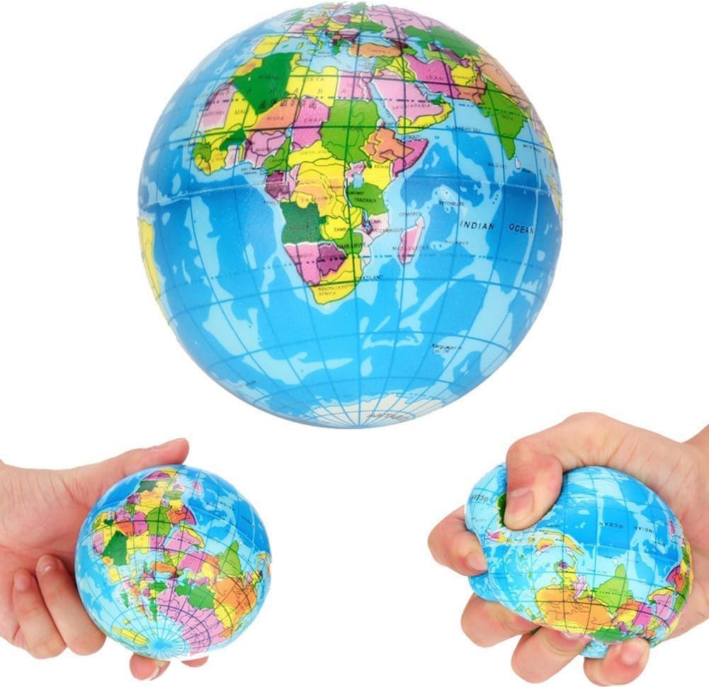 1Pc Blue Squeeze World Map Globe Palm Ball Slow Rising Stress Ball for Birthday Xmas Gifts Xmas Stocking Fillers Party Bag Gifts (7.6CM)