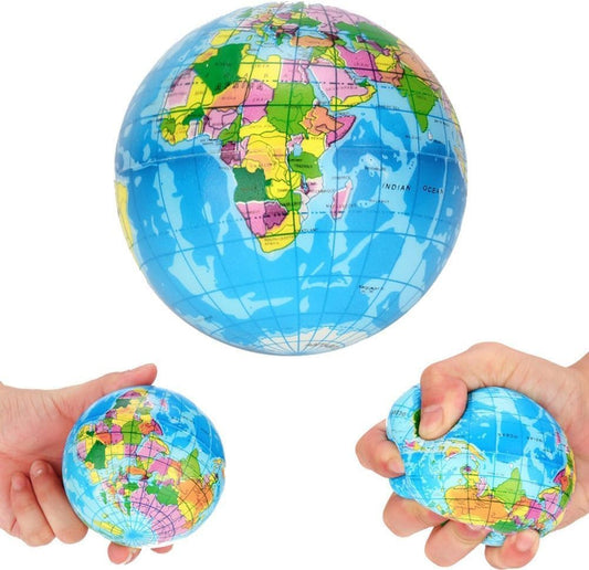 1Pc Blue Squeeze World Map Globe Palm Ball Slow Rising Stress Ball for Birthday Xmas Gifts Xmas Stocking Fillers Party Bag Gifts (7.6CM)
