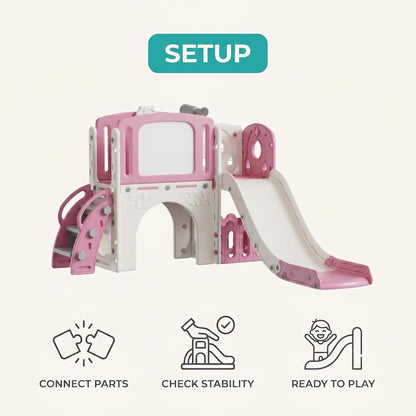 8-in-1 Toddler Slide Playground Set for Indoor & Outdoor Fun – Includes Climber, Basketball Hoop, Telescope, Tunnel, and Storage Space for Kids – Perfect for Backyard & Courtyard Activities