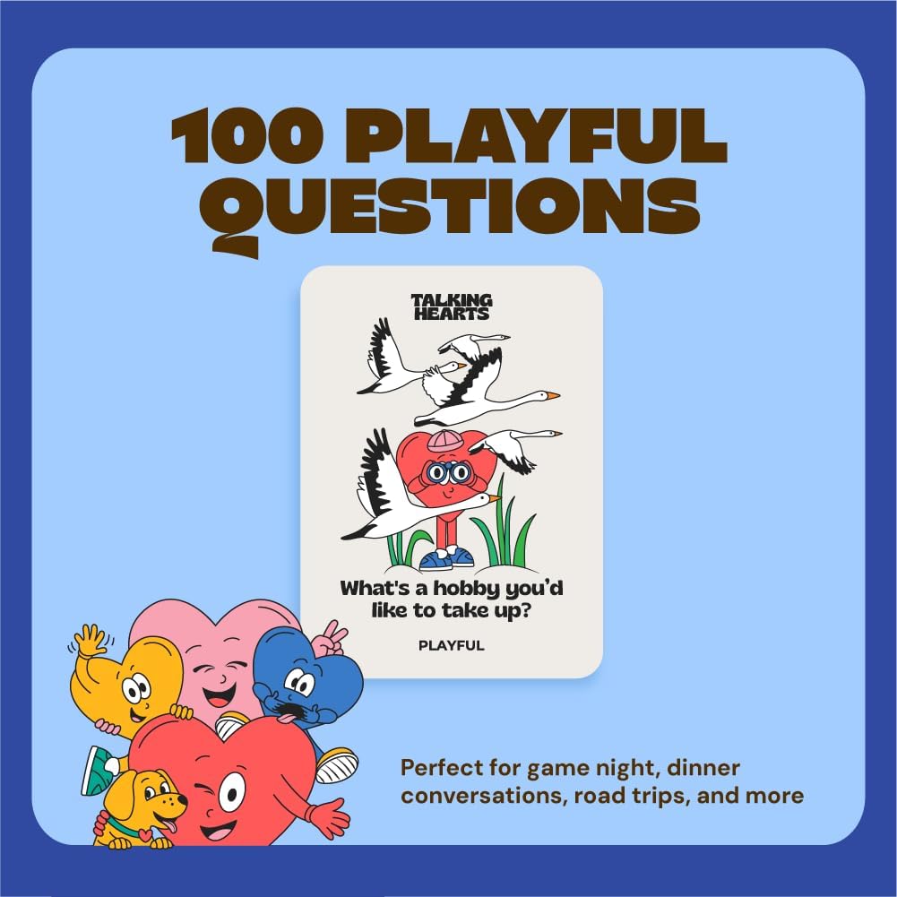 Talking Hearts Conversation Cards for Family, 200 Fun Questions and 20 Challenges for Dinnertime, Road Trips, and Game Night