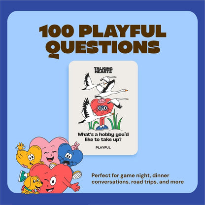 Talking Hearts Conversation Cards for Family, 200 Fun Questions and 20 Challenges for Dinnertime, Road Trips, and Game Night