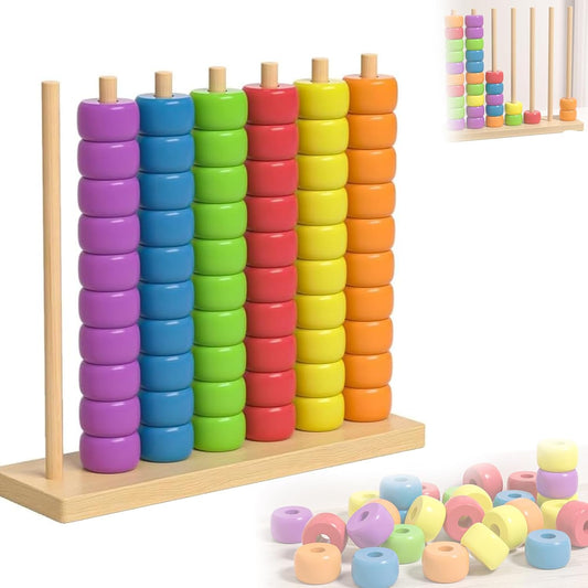 2026 Trendy Color Matching Stacking Puzzle Game, Fast Pattern Challenge Ring Stack Game for 2 Players, Wooden Brain Teaser Toy, Racks and Rings for Family Game Night Fun (1 pcs)