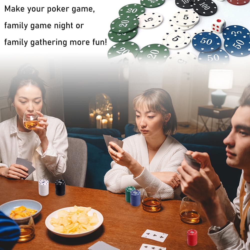 IXIGER 300Pcs Poker Chips, Plastic Casino Chips Set with Black Velvet Pouch Bag, Bulk Clay Fichas de Poker for Blackjack, Math Counting Chips, Texas Hold'em, Night Poker Games