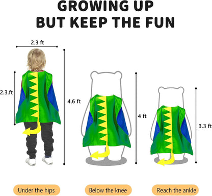 iROLEWIN Dinosaur-Costume for Kids Dragon-Capes Dino Masks Claws as Toddlers Dress-up Birthday Gifts Party Toys 3+ Boy Girls