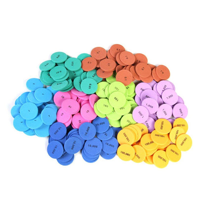 hand2mind Soft Foam Place Value Disks 4 Values, Counting Chips for Kids, Math Counters Kindergarten, Math Teacher Supplies, Base 10 Math Manipulatives for Elementary School (Pack of 200)