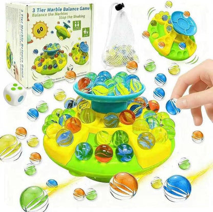 3-Tier Marble Balance Game for Kids Ages 6+ | 60 Glass Marbles STEM Strategy Toy | Family Party Game for Boys and Girls | Fine Motor & Coordination Skill Builder | Includes Storage Bag