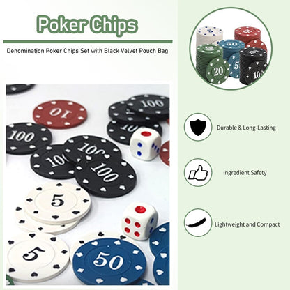 IXIGER 300Pcs Poker Chips, Plastic Casino Chips Set with Black Velvet Pouch Bag, Bulk Clay Fichas de Poker for Blackjack, Math Counting Chips, Texas Hold'em, Night Poker Games