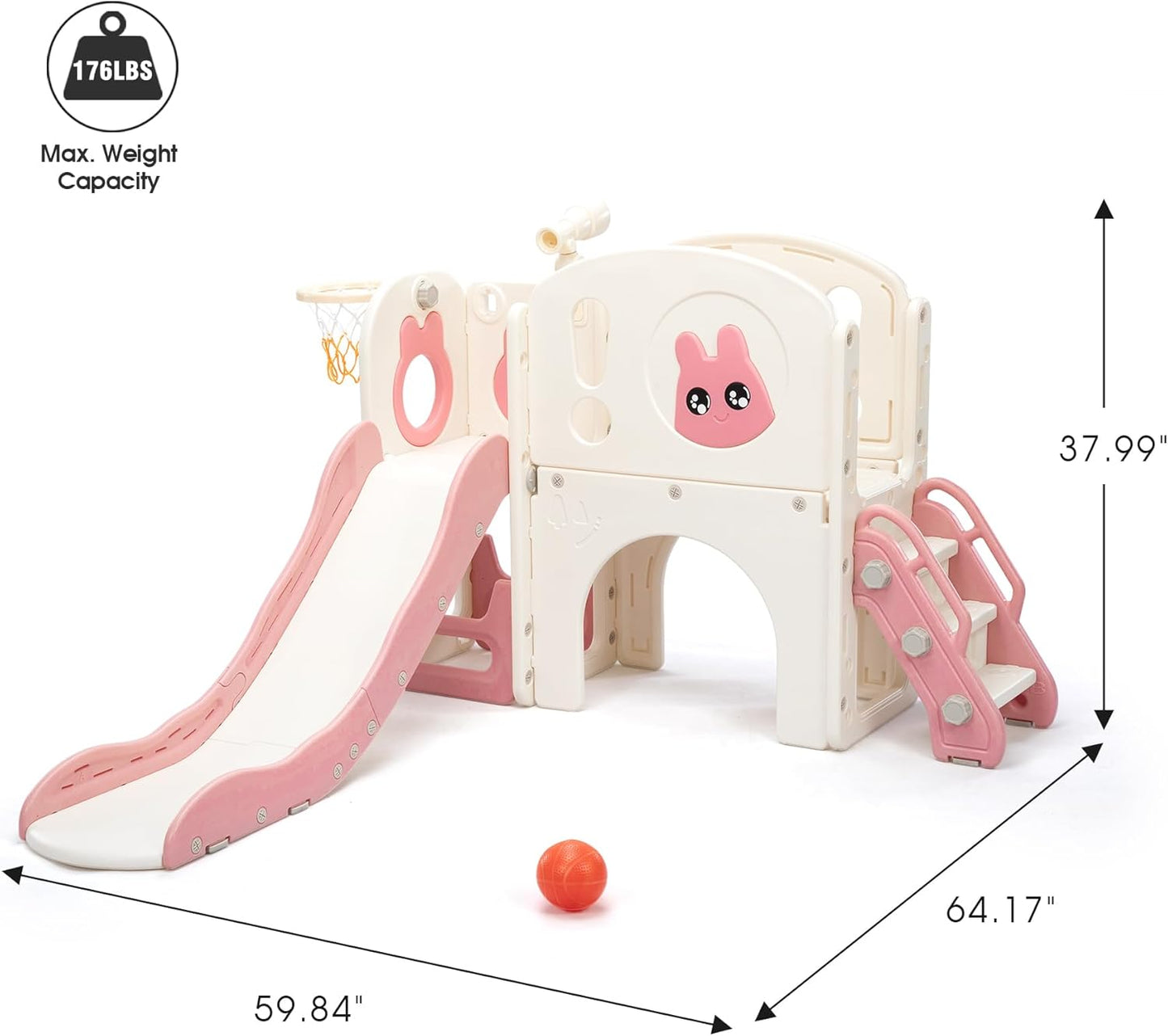 NYEEKOY 8-in-1 Toddler Slide and Climber Playset, Kids Slide Playground with Stairs, Tunnel, Telescope, Storage, Basketball Hoop and Ball, Indoor Outdoor, 1-3 Years Old, Blue