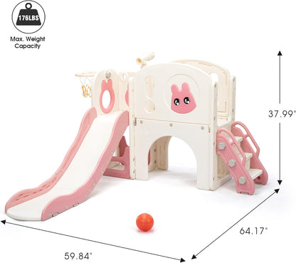 NYEEKOY 8-in-1 Toddler Slide and Climber Playset, Kids Slide Playground with Stairs, Tunnel, Telescope, Storage, Basketball Hoop and Ball, Indoor Outdoor, 1-3 Years Old, Blue