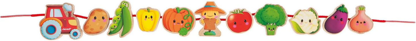 Janod - Stringable Farm-Themed Wooden Beads Set 11 Pieces - Designing Custom Jewelry - Imagination Development - Boosts Creativity and Motor Skills - Encourages Imaginative Play