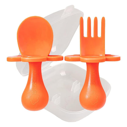 Grabease Baby Feeding Utensils - Anti-Choke Collar & Toddler Fork for Ages 1-3 - Easy-Grip Curved Handle Infant Spoon - Dishwasher-Safe Convenience & Baby Cutlery - Teal