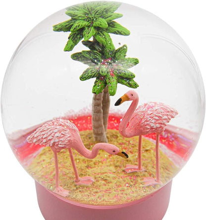 ANGELLOONG Pink Flamingo Snow Globe for Kids Girls, Originality 3D Flamingo Glitter Glass Snow Globes for Adults Women Christmas Valentines Home Decor, 100MM