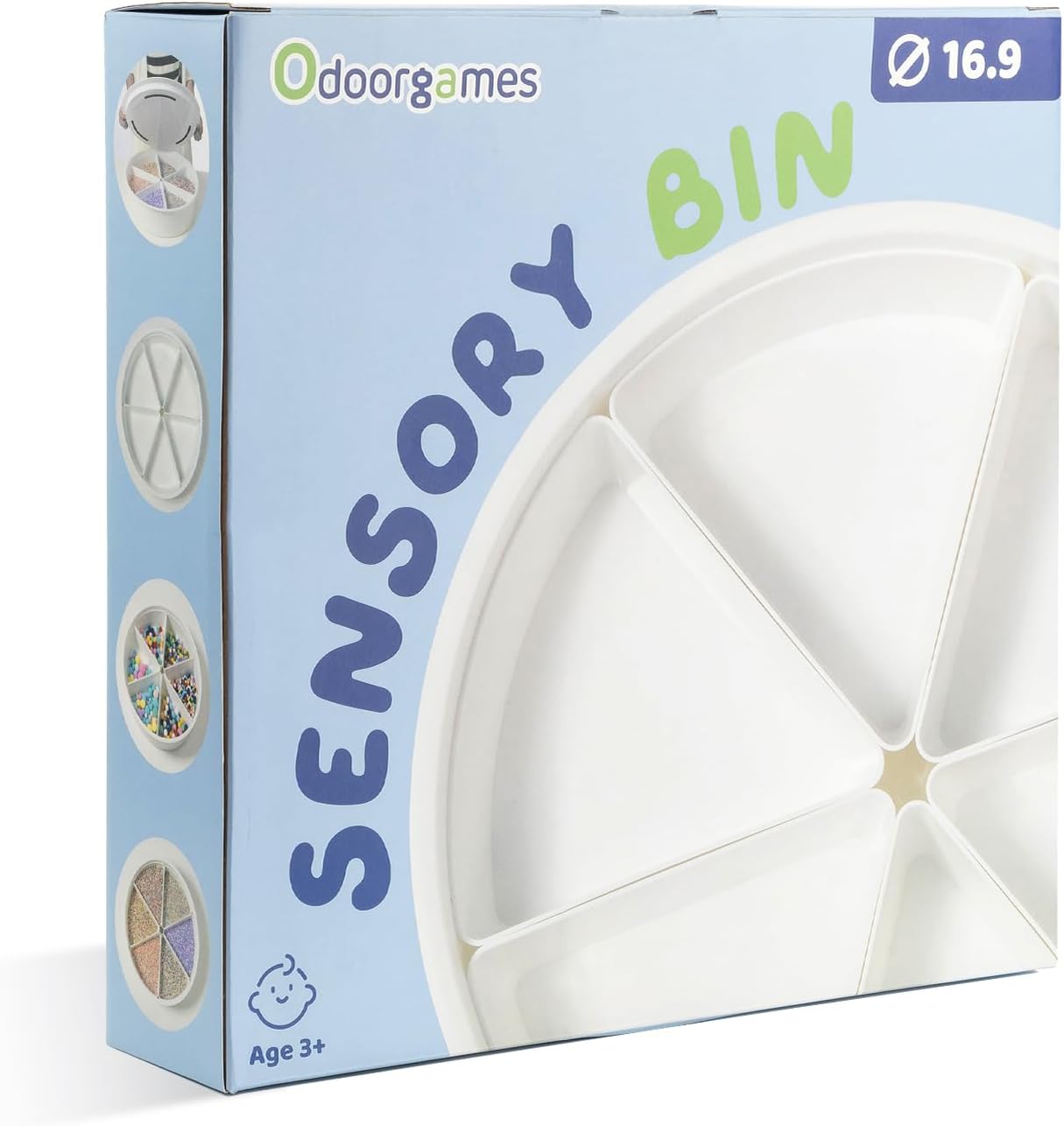 Round Sensory Bin with Lid – Large (16.9"), Sealable – 6 Removable Storage Dividers, Sensory Tray for Toddler Play and Educational Activities
