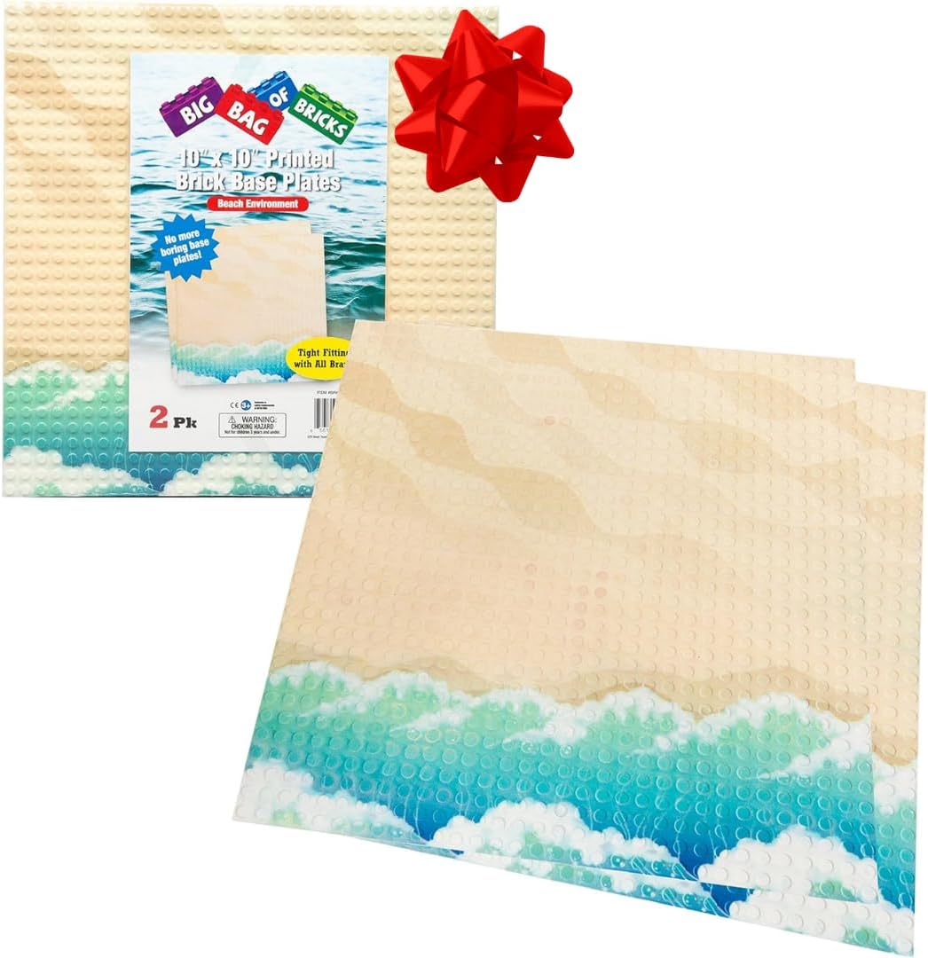 Arctic Terrain Baseplates for Building Bricks - Set of 2 Large 10"x10" Building Plates - Dual Connectivity, Build on Both Sides - Compatible, Tight Fit w Major Brands - STEM Toy & Kids Bday Gift
