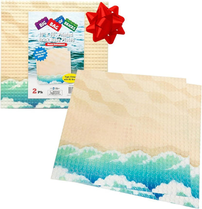 Arctic Terrain Baseplates for Building Bricks - Set of 2 Large 10"x10" Building Plates - Dual Connectivity, Build on Both Sides - Compatible, Tight Fit w Major Brands - STEM Toy & Kids Bday Gift