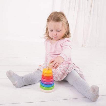 Bigjigs Toys, My First Rainbow Wooden Stacking Toy, Baby Toddler Toys, Colourful Ring Stacker, for 1 Year Olds
