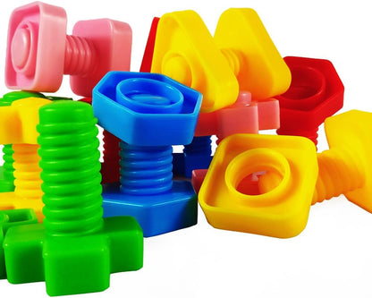 Jumbo Nuts and Bolts for Toddlers - 40 Pcs Screw Toys for Toddlers 3 - Occupational Therapy Toy with Storage Tote and Book - Shape Sorter Fine Motor Toy - Manipulatives for Preschoolers