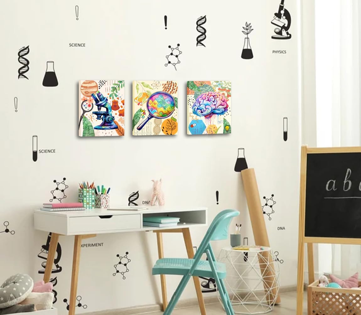 ZHAXFA Science Wall Art Canvas Prints,Biochemical Science Art poster,Microbiology Chemistry Wall Prints,Boho Classroom Wall Art,School Laboratory Decoration Set of 4 (Unframed 8x10 inches)