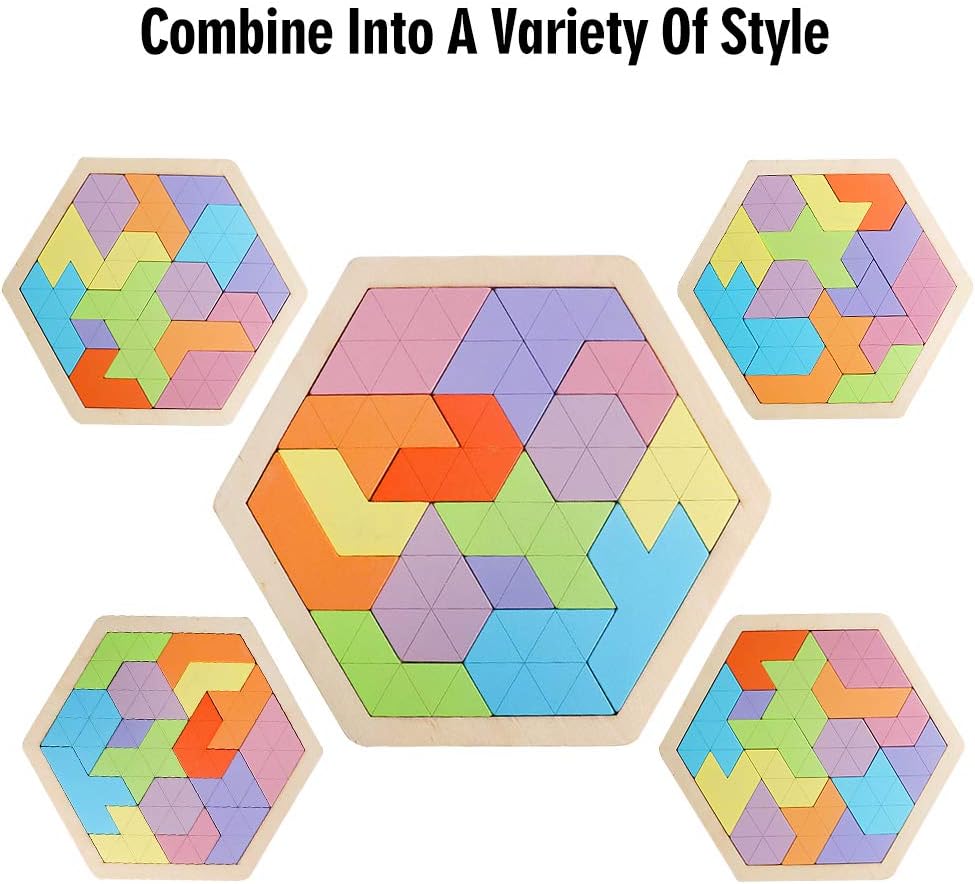 Skrtuan 5 Pack Wooden Puzzles Set - STEM Montessori Educational Board Games and Logic Traning Brain Teaser Geometric Shapes Tangram Puzzle Games for Kids Ages 3+