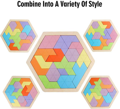 Skrtuan 5 Pack Wooden Puzzles Set - STEM Montessori Educational Board Games and Logic Traning Brain Teaser Geometric Shapes Tangram Puzzle Games for Kids Ages 3+