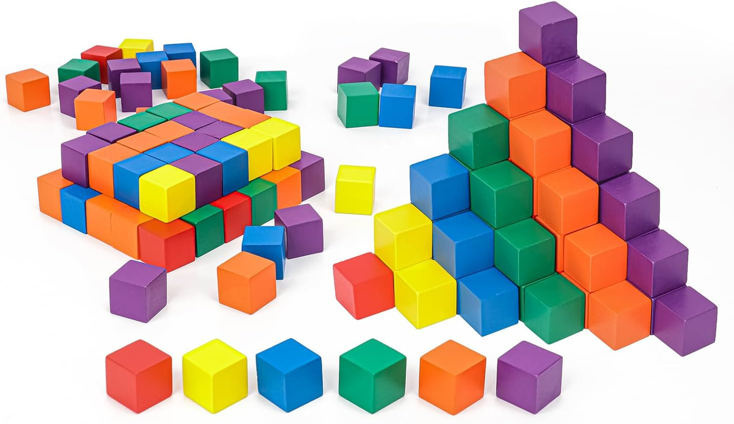 400 Pack Wooden Color Cubes, 0.8 Inch Colorful Square Wood Craft Cube, Wooden Blocks Bulk for Crafting and Building, with 6 Colors