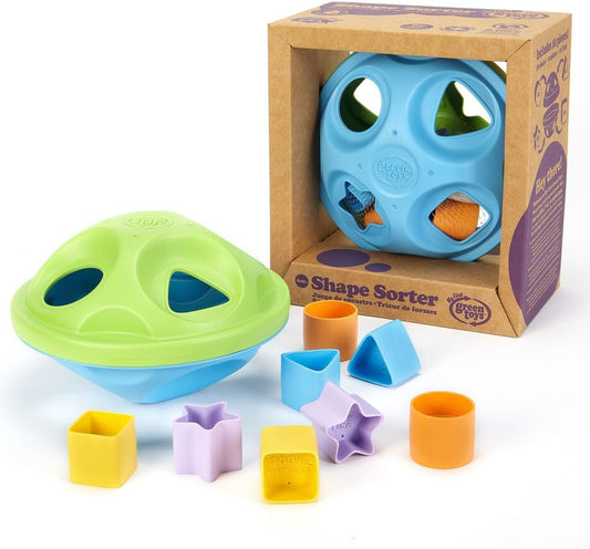 Green Toys Shape Sorter, Green/Blue - 10 Piece Motor Skills, Shape Categorization Kids Toy. Safe for Babies and Toddlers. No BPA, PVC. Dishwasher Safe, Recycled Plastic, Made in USA.