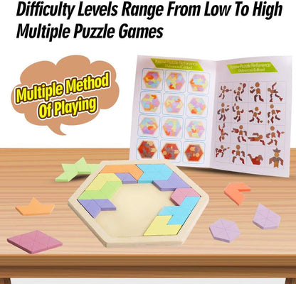 Skrtuan 5 Pack Wooden Puzzles Set - STEM Montessori Educational Board Games and Logic Traning Brain Teaser Geometric Shapes Tangram Puzzle Games for Kids Ages 3+
