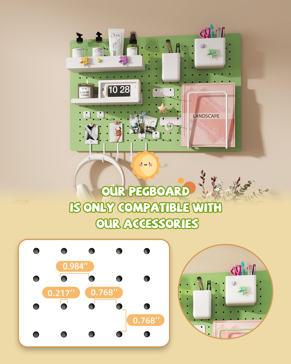 Metal Pegboard Kit — Carbon Steel Pegboards with 26 Accessories, Pegboard Wall Organizer for Home, Office, Study Room, Kitchen, Craft Room & Gaming Setup — 24″ × 16″ Yellow Peg Board