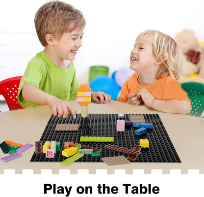 8 Pack Peel-and-Stick Building Baseplates, 10”x10” Classic Building Boards - 100% Compatible with All Major Brands of Toy Building Sets, Sturdy Stacking Play Table Top, Black