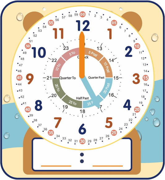 ANCOMEDO Large 12" Magnetic Writable Dry Erase Teaching Clock,Teaching Demonstration Clock for Kids Learning Time with Cute Style for Home School Classroom Supplies(12" x 11")