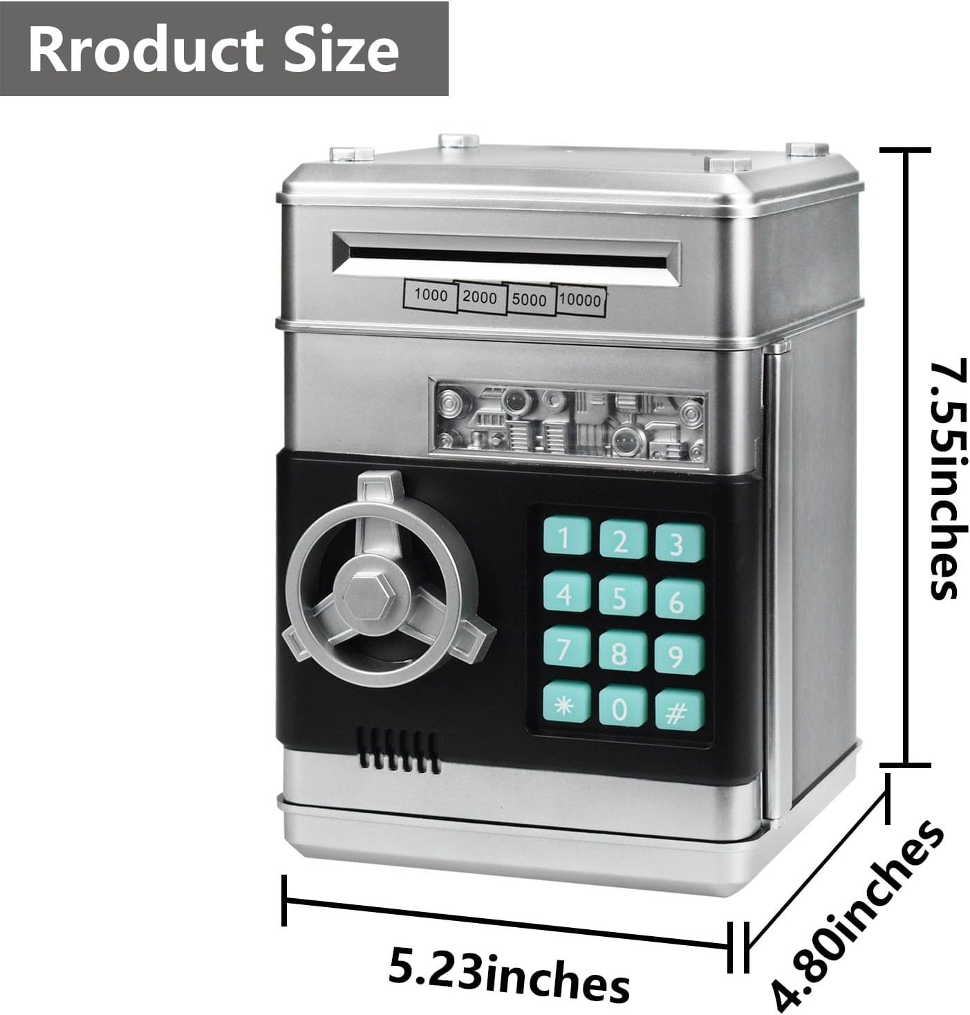 HUSAN Piggy Banks Money Banks for Kids, Electronic Password Code Money Banks ATM Banks Box Coin Bank for Children Boys and Girls (Grey Bue)
