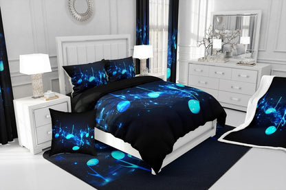 Drum Kit Comforter Cover Abstract Musical Instruments Bedding Set for Kids Boys Teens,Pop Music Duvet Cover Modern Rock Quilt Cover, Teal Laser Light Bedroom Decor Twin Size Blue Green Black