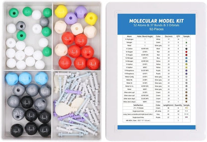 Swpeet 125 Pcs Molecular Model Kit for Inorganic & Organic Molecular Model Teacher and 16 Years and Over Student Kit - 54 Atoms & 70 Links & 1 Short Link Remover Tool - Science Toys