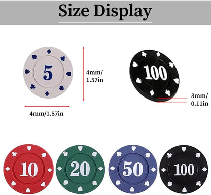 Poker Chips with Denominations, Poker Chips Set with Box or Bag, Plastic Learning Counters Disks and Learning Math Counting Chips,Game Night Party Supplies (Box, 100)