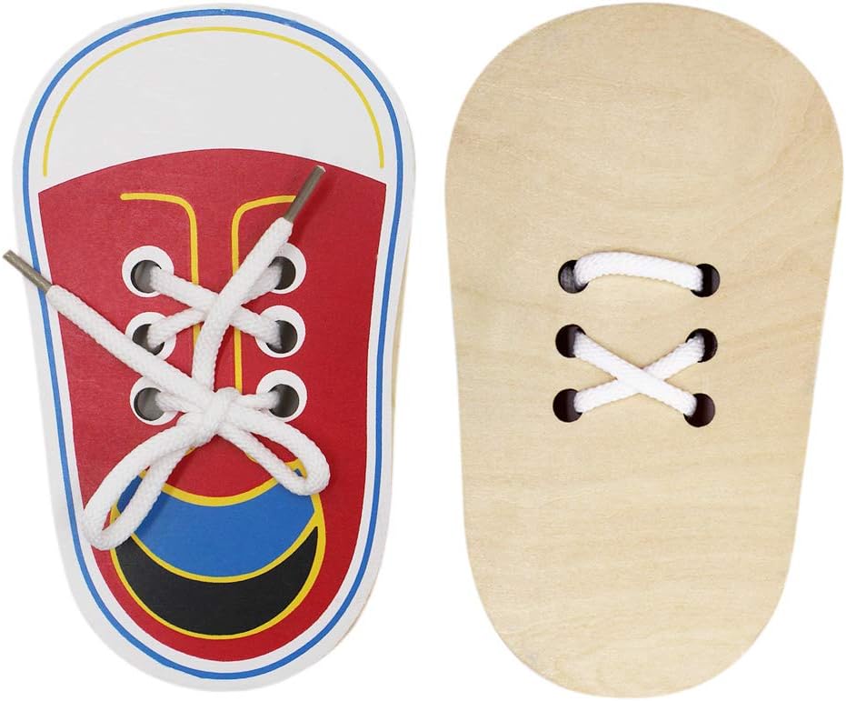 RARITYUS Shoes Shape Threads Lacing Board Ropes Puzzle & Dementia Products, Weaving Wooden Board & Cognitive Motor Skills for Adults & Seniors