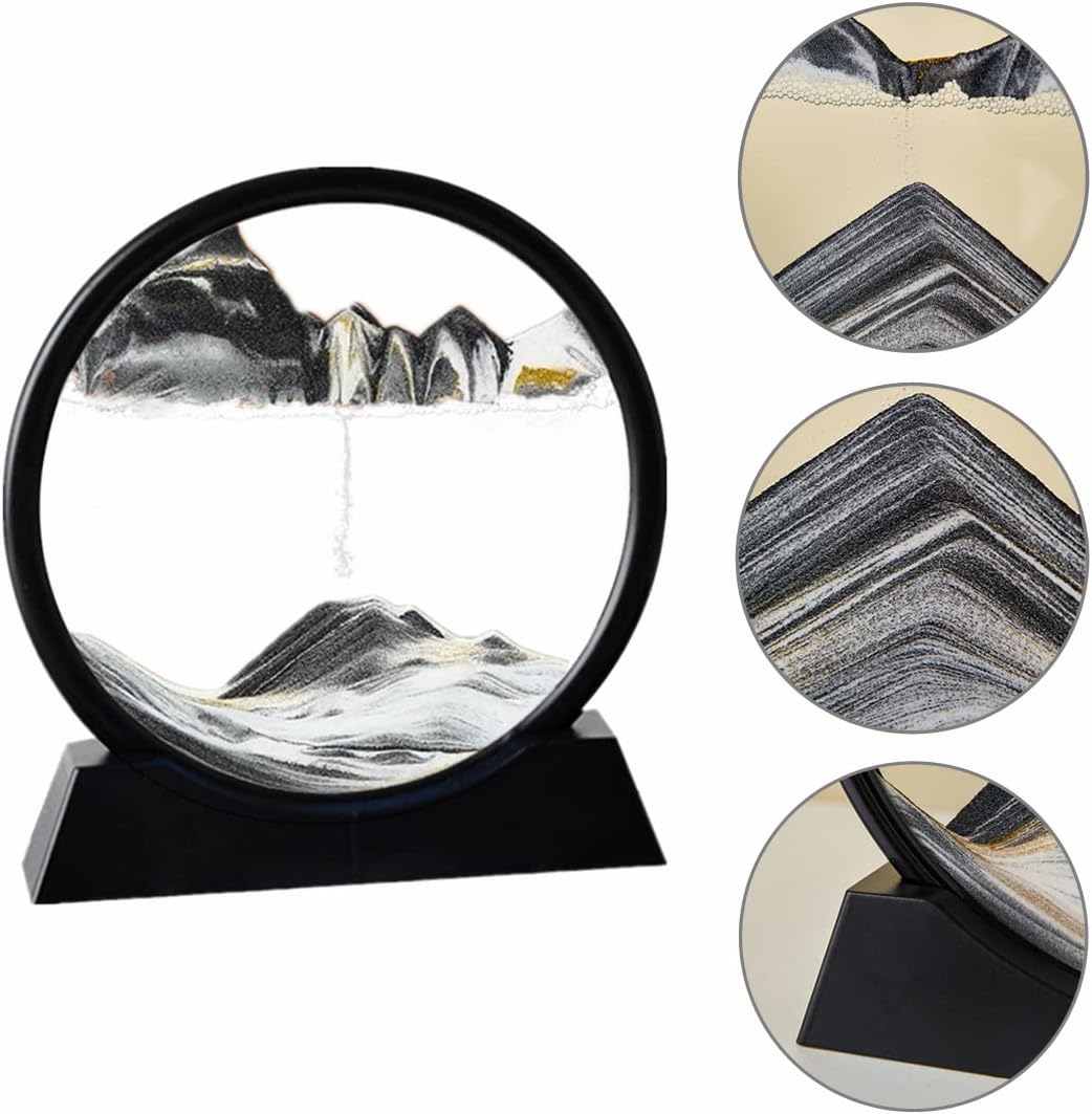 Arthink Moving Sand Art Picture in Motion Round Glass 3D Deep Sea Landscape, Dynamic Sand Art Sandscapes, Sensory Relaxing Desktop