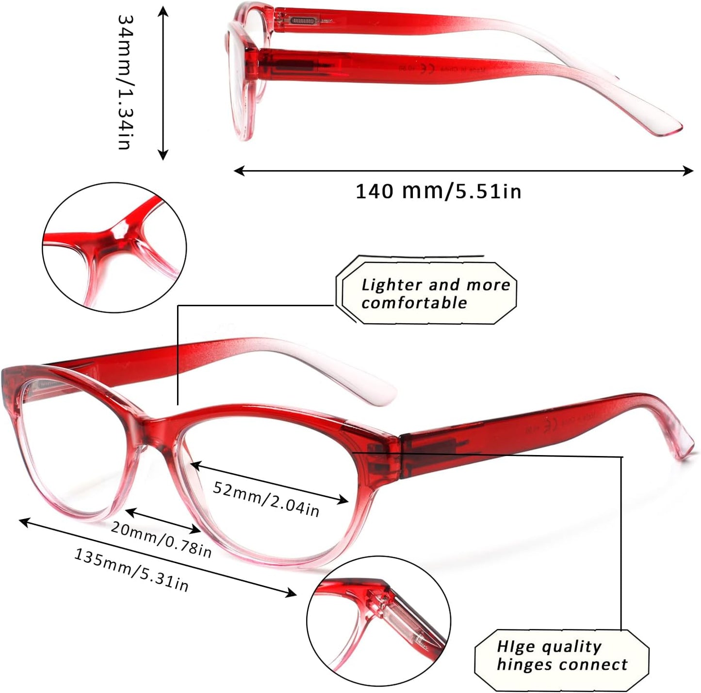 SIGVAN Ladies Cat Eye Reading Glasses 5 Pairs Blue Light Blocking Spring Hinge Fashion Pattern Print Readers for Women