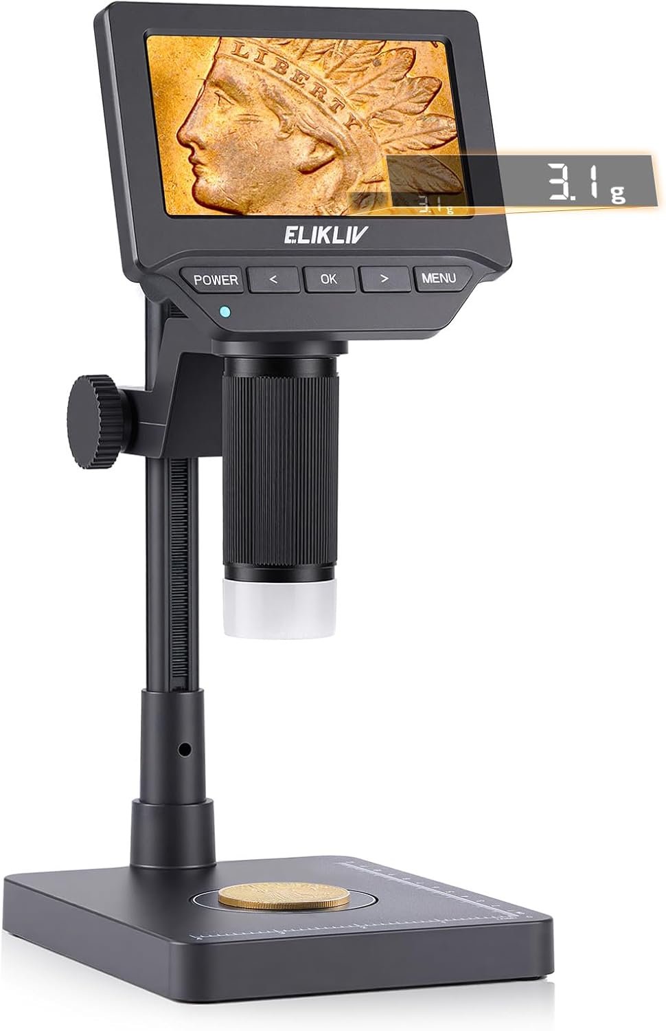 Elikliv Microscope, LCD Digital Coin Microscope 1000x, Coin Magnifier with 8 Adjustable LED Lights, PC View Compatible with Windows/MacBook, EDM4, 4.3-Inch