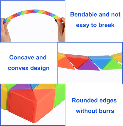 GOLDGE 24 Pack Mini Fidget Snake Cube Puzzle Toys - Party Favors & Goodie Bag Fillers for Kids & Teens - Rainbow Colors - Bulk Birthday & Back to School Gifts - Stocking Stuffers