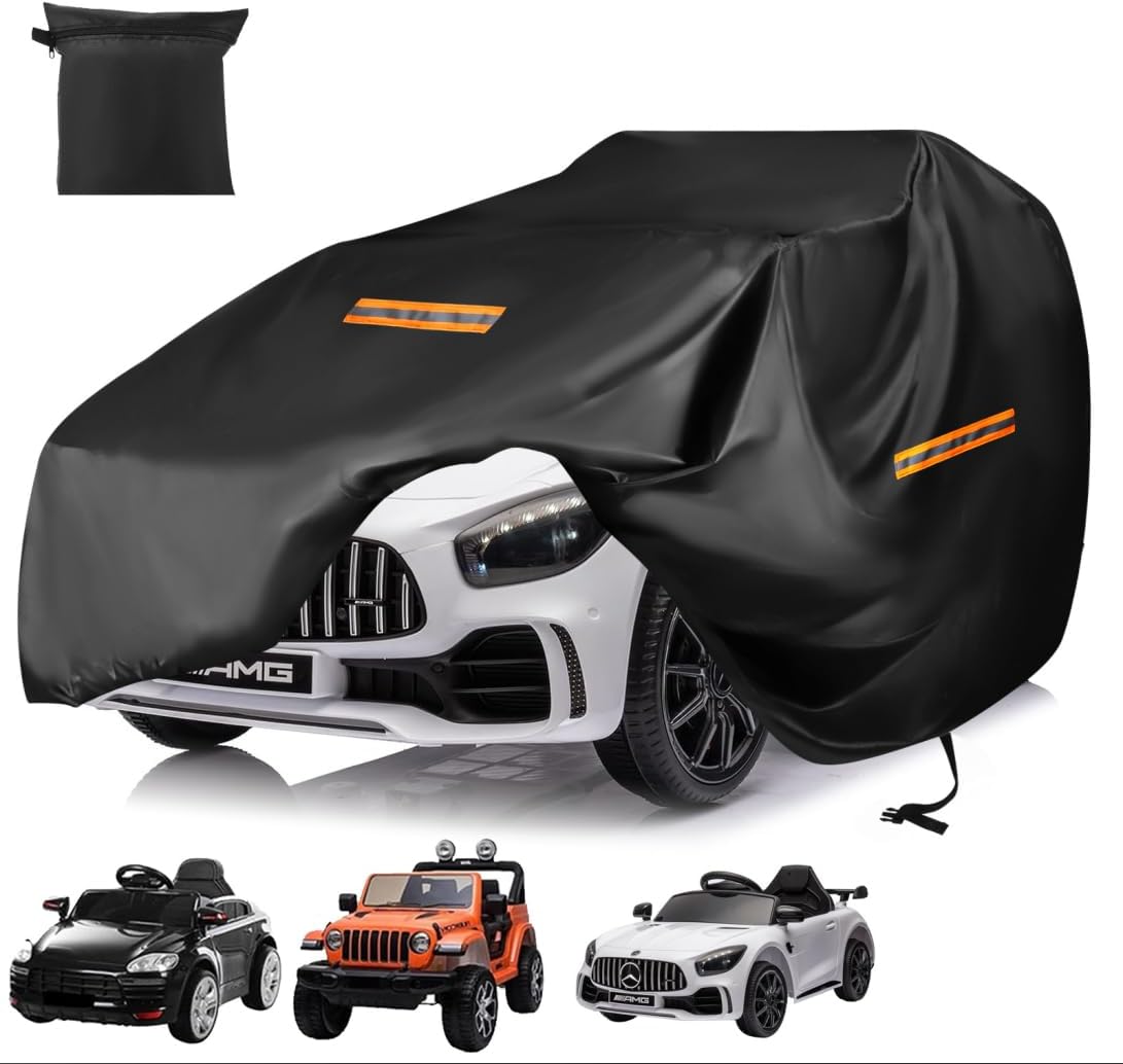 Kids Ride On Car Cover 2PCS,Large Power Wheels Cover Waterproof,Heavy Duty 420D Universal Toy Car Cover for Power Wheels Jeep & Toddler Electric Vehicles,All Season Protection,with 3 Reflective Strips