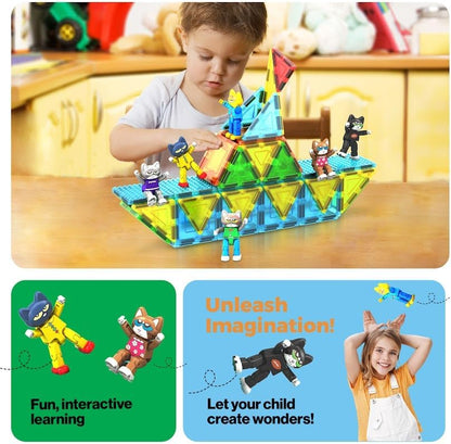 PicassoTiles Magnetic Tiles Pete the Cat Home Theme Building Blocks Double Sided Printing Toddler Magnet Toys Education STEM Learning Kit Construction Brain Development Preschool Kid Game Boy Girl 3+