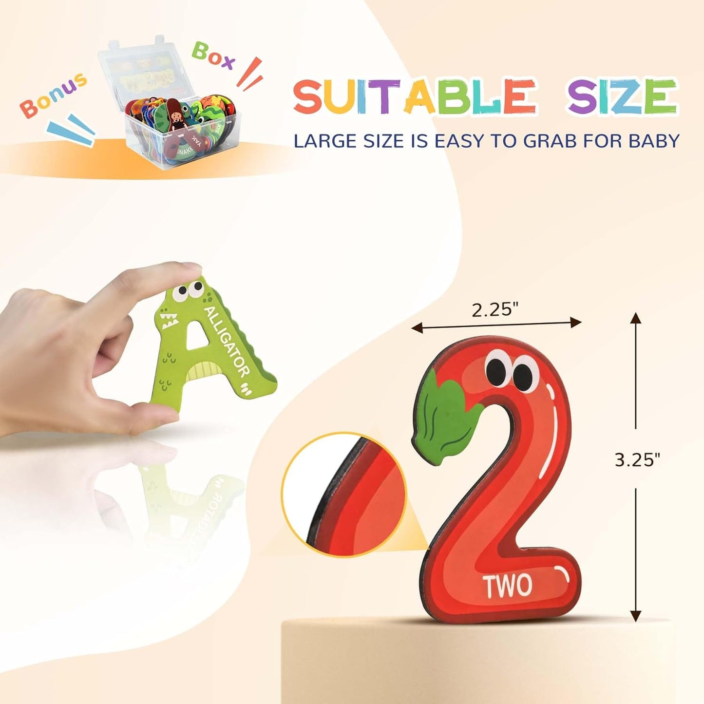 39 PCS Large Magnetic Letters and Numbers, Fridge Magnets for Toddlers 1-3, Cute Animials Alphabet Magnets Kit for Educational Learning