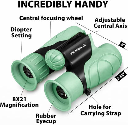Binoculars for Kids – Perfect Toy for Little Boys and Girls – Extensive Set Incl. Magnifying Glass & Compass – Powerful Magnification 8X21 – 3 to 12 Year Old Kids for Toddler