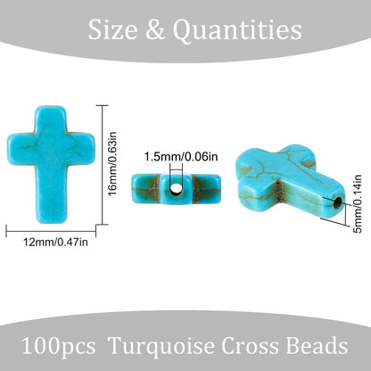 100pcs Blue and White Turquoise Cross Spacer Beads 8x10mm Semi Precious Stone Bead Easter Cross Gemstone Loose Beads for Jewelry Making Charms Beading Bracelets Necklaces Earrings Crafts