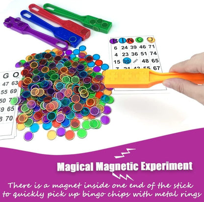 Magnetic Bingo Wands 7.5" with Magnet Bar Science Educational Supplies 6 Colors Collect Tool for Paper Clips, Nails, Screws, Pins, Sewing Needles and Studs