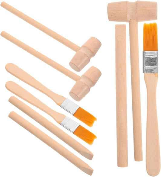 Vaguelly 9 Sets Dinosaur Dig Tools Including Wooden Digging Hammer and Chisel Brush for Gems Archaeological Excavation Tool Kit Pretend Play Kids Science Kit