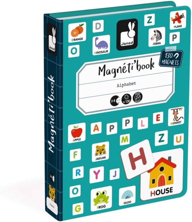 Juratoys Janod MagnetiBook 143 pc Magnetic Educational Alphabet Game - Ages 3+ - J02712