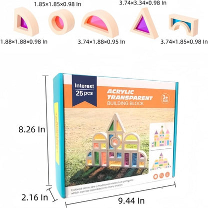 Rainbow Sensory Toys Blocks,15 Pcs Large Wooden Building Blocks for Toddlers Baby Kids,Colorful Geometric Stacking Toys, Preschool Educational Toy Set